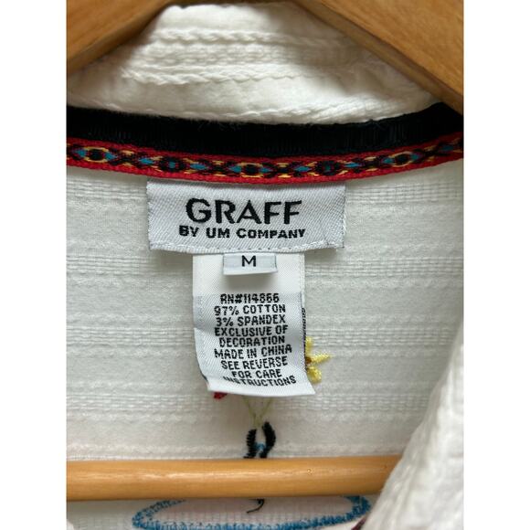 Graff‎ Embroidered Appliqued Blouse Ribbed Cuffs Medium Cottagecore - Picture 7 of 8